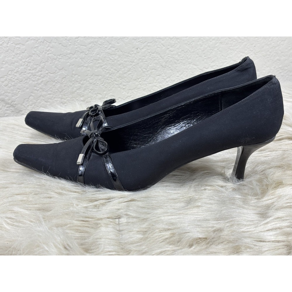 VANELi Satin Heels‎ 9N Black Snip Toe Narrow Classic Career Evening Chic